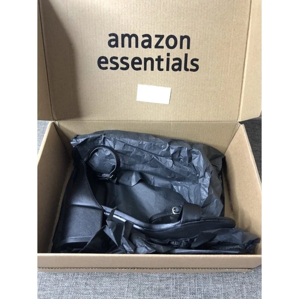 Womens Essentials Shoes Size 8.5 Black Heels Dress Sandals Open Toe Summer - Picture 7 of 8